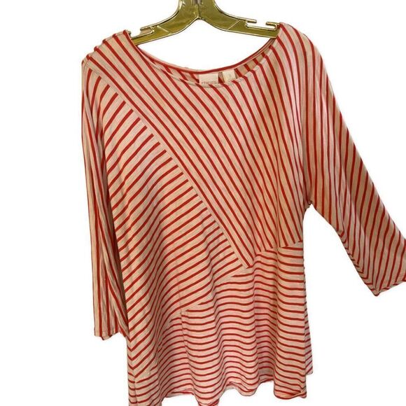 Chico Sz 3, light weight cotton and modal knit long sleeve top, ivory, orange - Picture 1 of 13